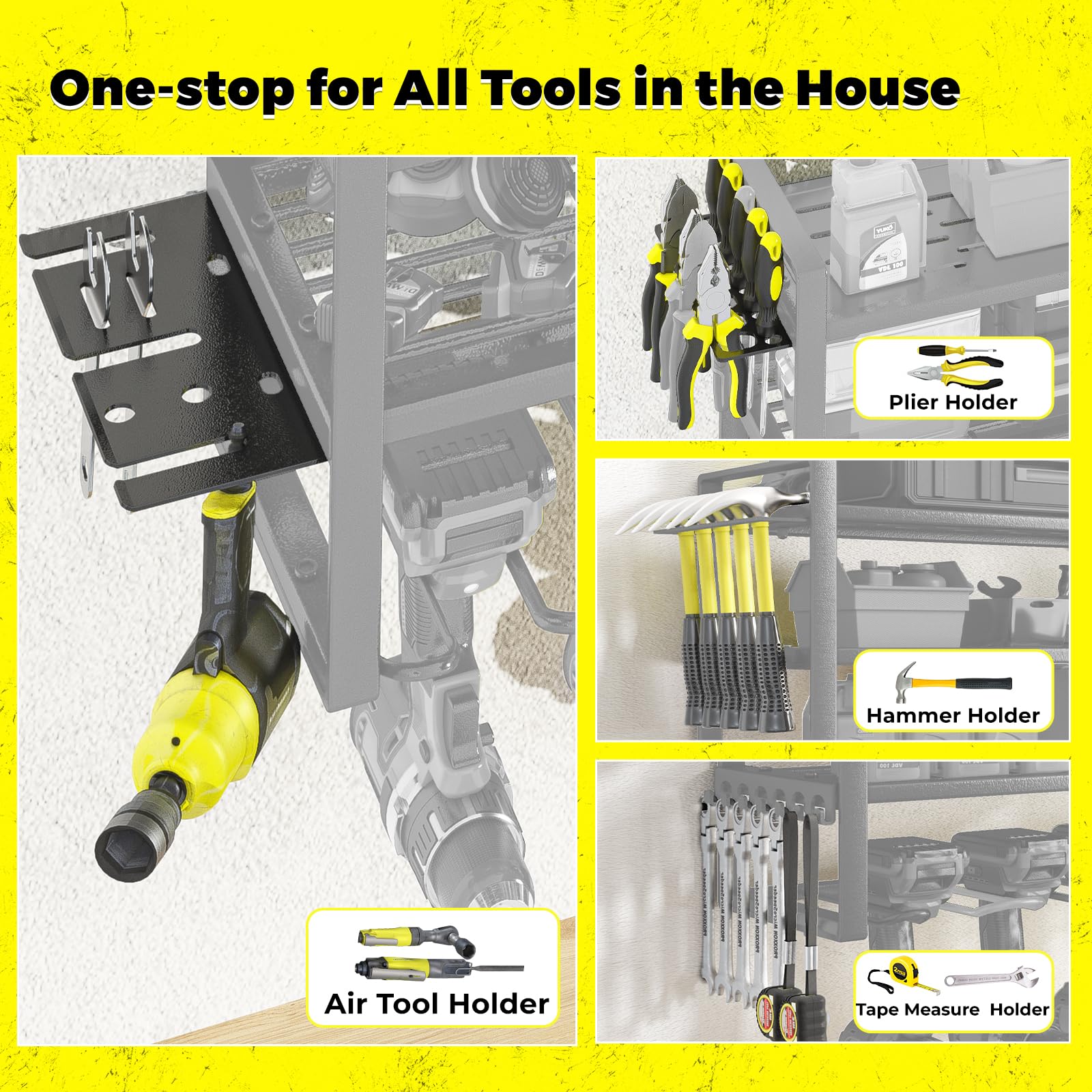 Power Tool Organizer Wall Mount With Charging Station, 8 Drills Holder Garage Wall Tool Organizer With 4 Pegboard Hooks, 6.5FT Outlet Power Strip, 45.5" Heavy Duty Garage Organization For Mens Gifts - View #4