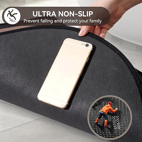 Miniatura 5 de Tapete de baño de medio círculo, tapetes de baño finos para debajo de la puerta, de secado rápido, antideslizante, lavable, con respaldo de goma,