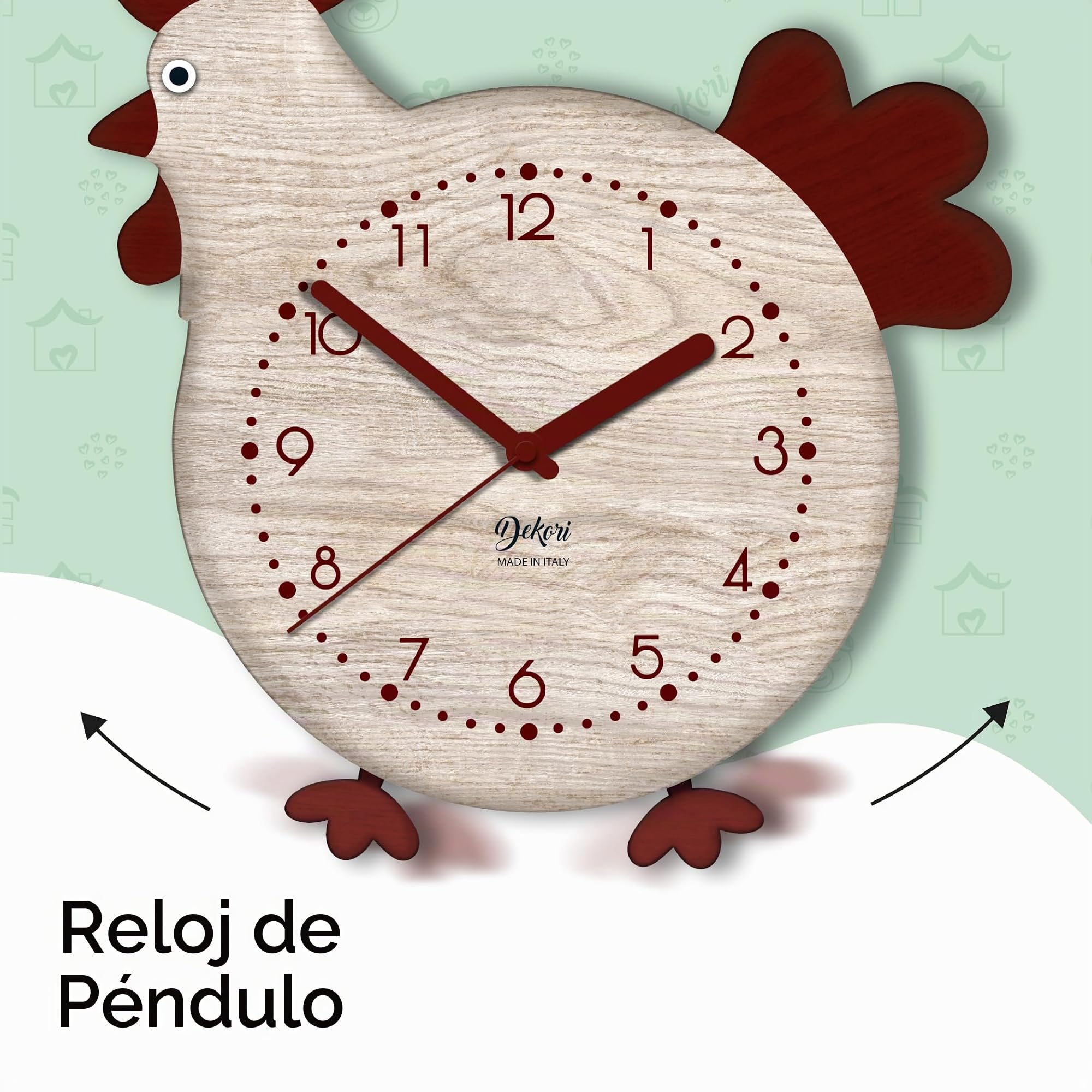 DEKORI - Reloj de pared con péndulo, moderno. Decora con estilo tu entorno con este reloj silencioso, único y original. Original, fabricado en Italia.