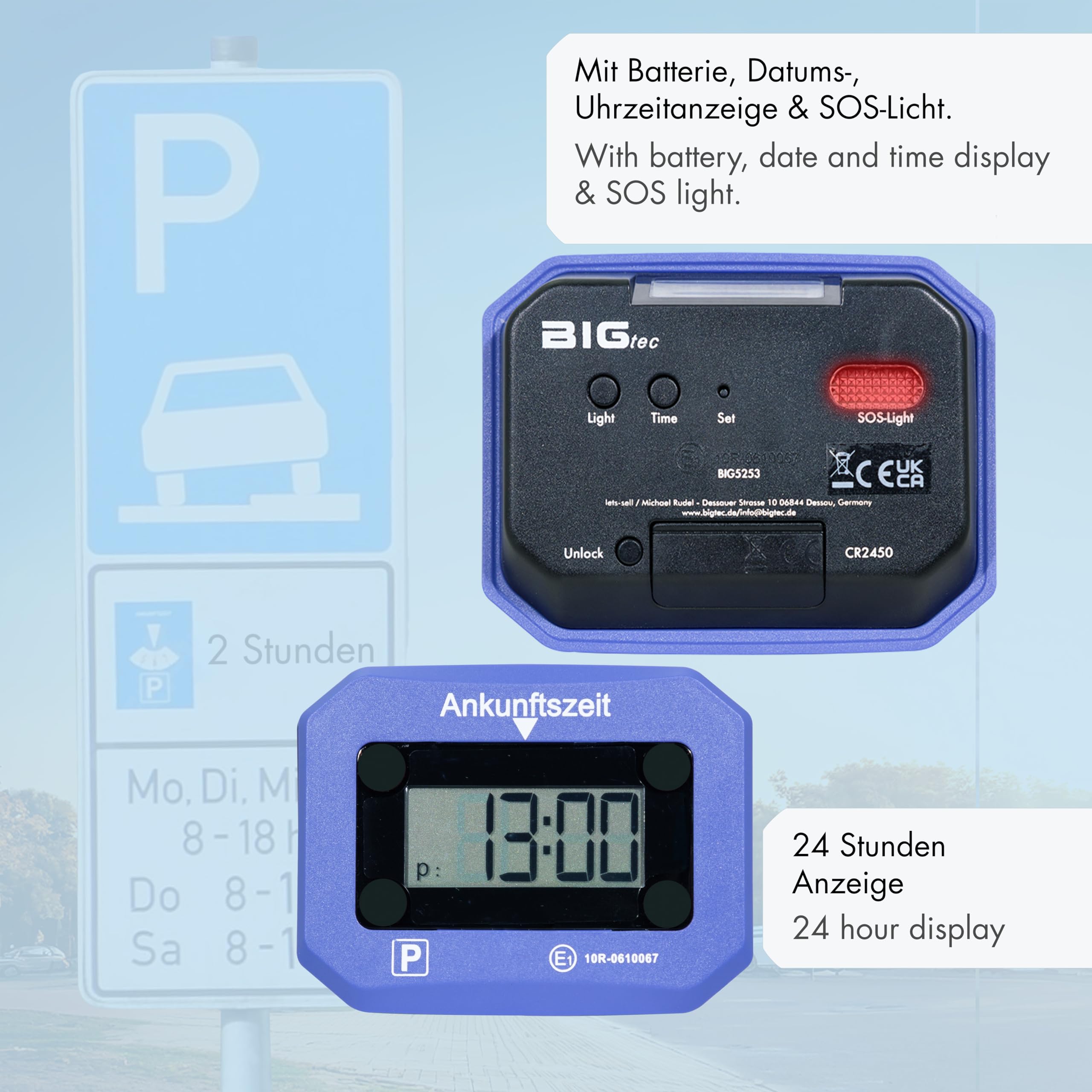 Needit 2X Park Lite elektronische parkeerschijf digitale parkeerklok blauw met officiële goedkeuring - 2 stuks set