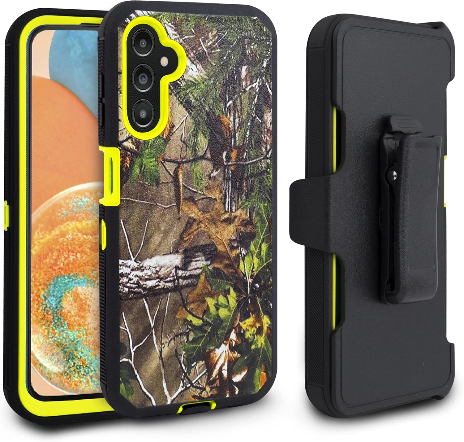 Customerfirst Compatible with Samsung Galaxy A14 5G Case, with Belt Clip Holster Heavy Duty Rugged Shockproof Full Body Protection Kickstand Phone case (Green Camo)