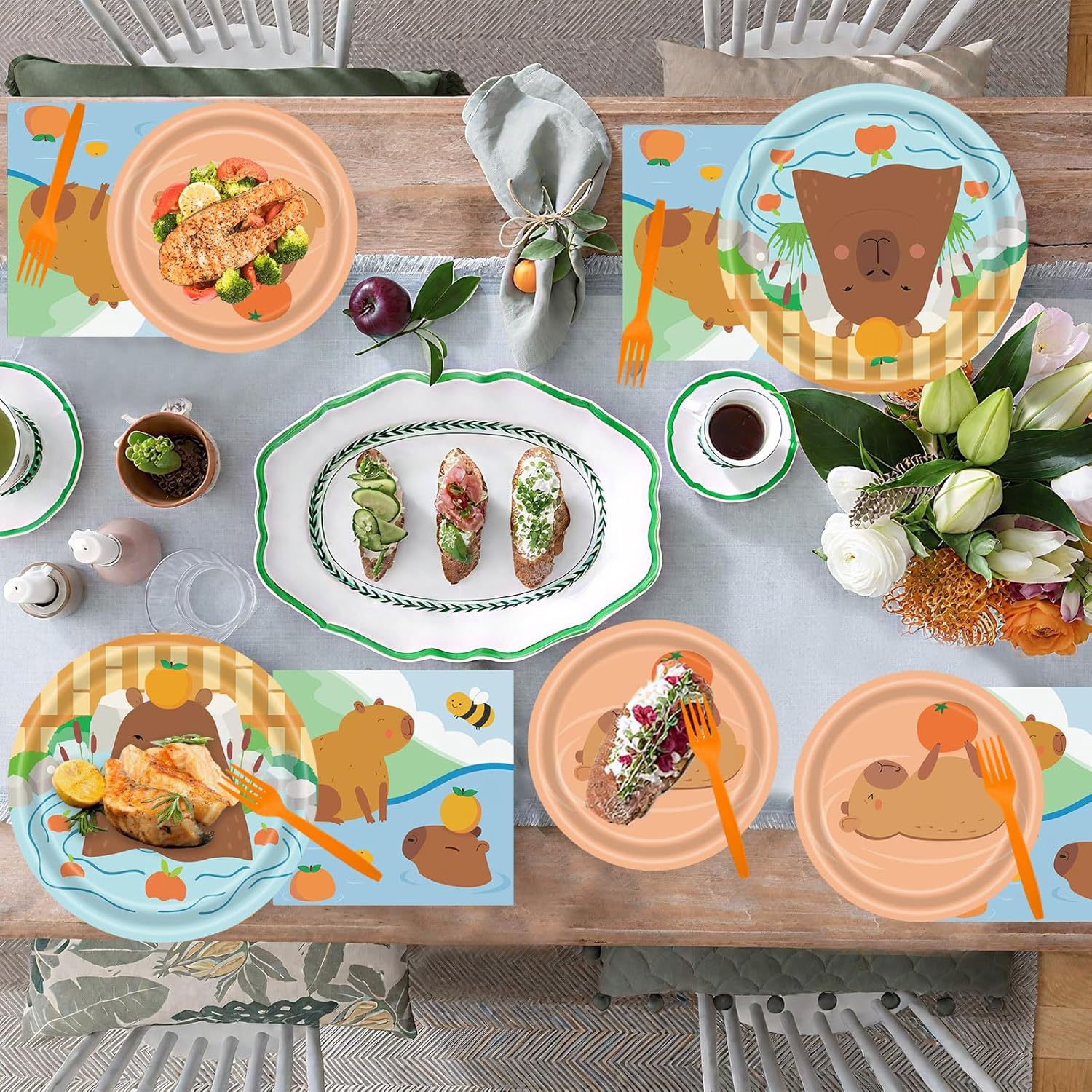 96Pcs Capybara Plates and Napkins Capybara Party Decorations Cartoon Cute Capy Theme Decorations Birthday Disposable Tableware Set for Animal Orange Birthday Party Serves 24