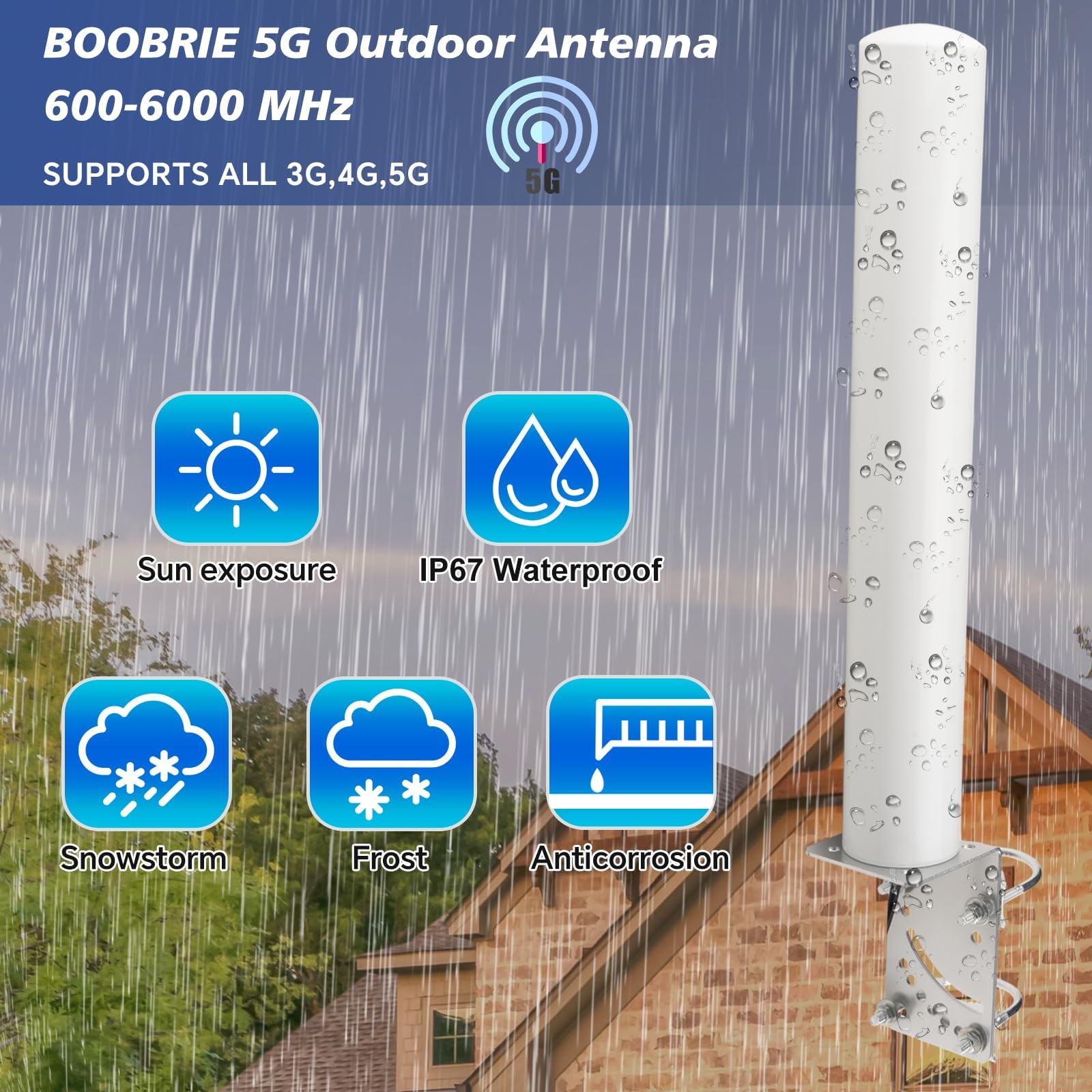 Antenne extérieure 600-6000 MHz 5G 4G LTE WiFi antenne cellulaire 10dBi-12dBi à gain élevé omni directionnelle avec câble à faible perte de 5 m SMA/RP-SMA mâle et adaptateurs TS9 pour routeurs
