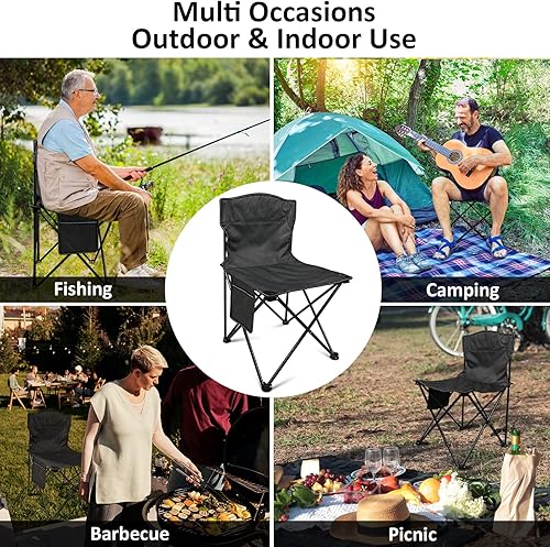 Miniatura 7 de VOOVY Silla plegable portátil compacta ultraligera silla de campamento al aire libre con bolsillo frontal y bolsa de transporte para pesca, camping,