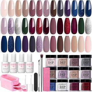 AZUREBEAUTY Dip Powder Nail Kit Starter 20 Colors Nude Brown Glitter Purple Blue Dipping Powder Liquid Set with Top/Base Coat Activator for French Nail Art Manicure DIY Salon Gifts for Women