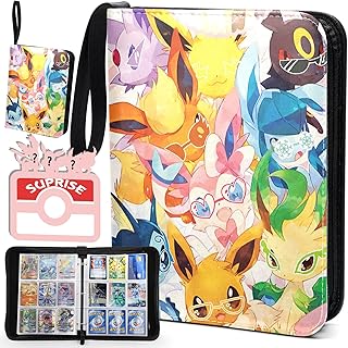 Trading Card Binder, 900 Pockets Fit TCG Game Cards, 9-Pockets Storage Holder Large Album Card Protection with 50 Removable Sleeves, Card Protector for Display, Value Gifts for Kids Adults (900 Pockets Pink Eevee Binder)