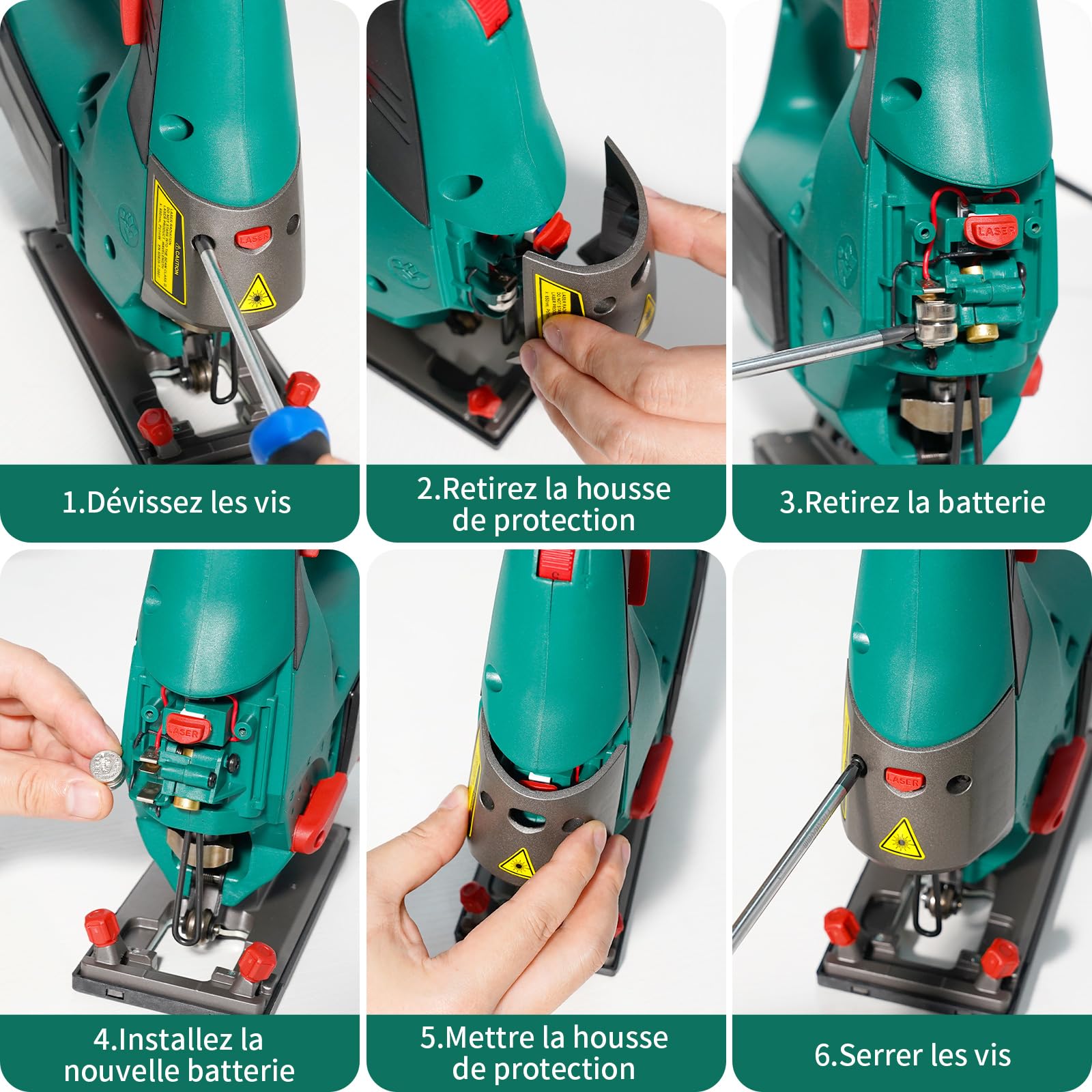 HYCHIKA Scie Sauteuse 800W, 800-3000SPM, 6 Vitesses Réglables, 4 Modes de Coupe, Angle d'inclinaison ±45 °, 6 Lames de Scie, Changement de Lames Rapide