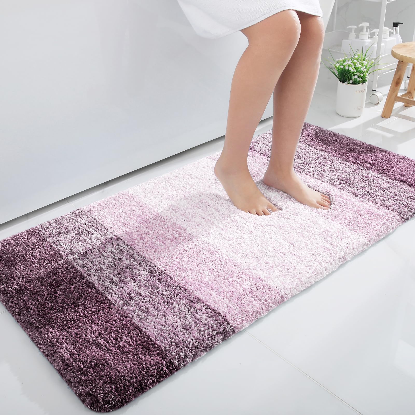 OLANLY Bathroom Runner Rug 47x24, Extra Soft Absorbent Microfiber Bath Rugs | Mauve, Non-Slip Quick-Drying Rubber Backing, Machine Washable Long Bath Mat for Floor, Tub and Shower, Home Decor Accessories