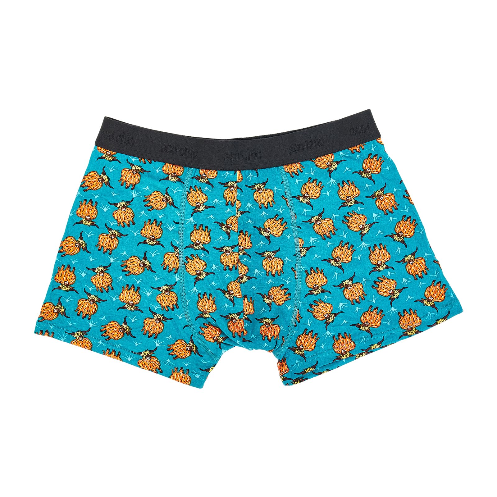 ECO CHIC Men's Bamboo Boxers Breathable Hot and Cold Weather Underwear (Highland Cow Green, XL)