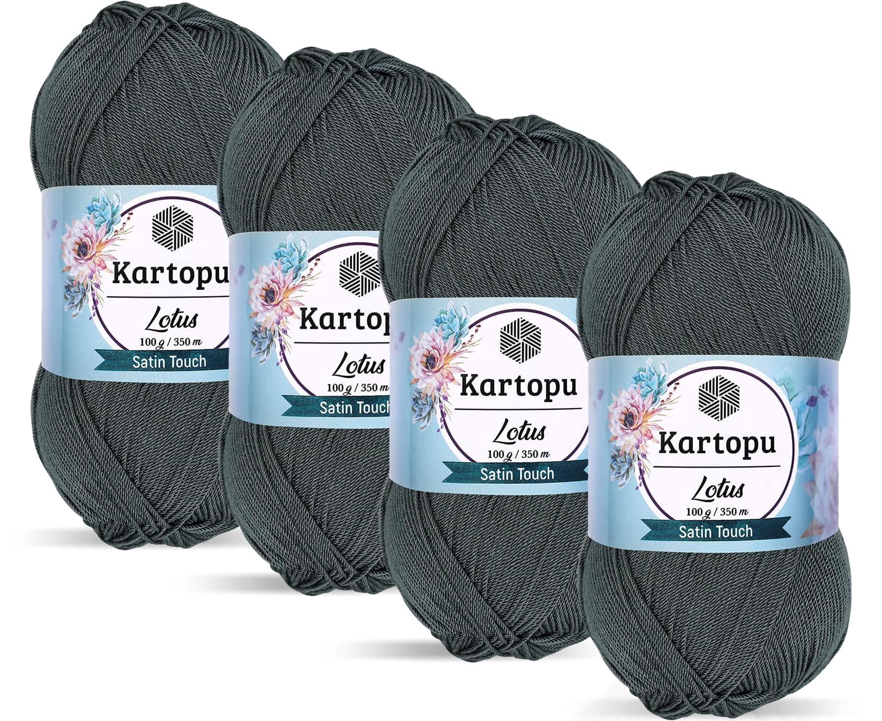 KartopuLotus,Satin Textured Summer Knitting Yarn,(4Balls) Each Skein(Ball) 3.53 Oz (100g),Baby Yarn (Dark Grey 944)