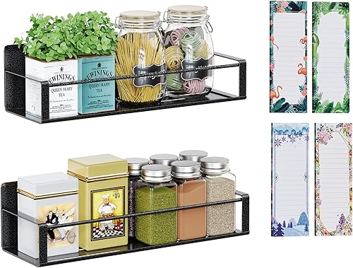 Vetacsion Paquete de 2 estantes magnéticos para especias para refrigerador con 4 bloc de notas magnético