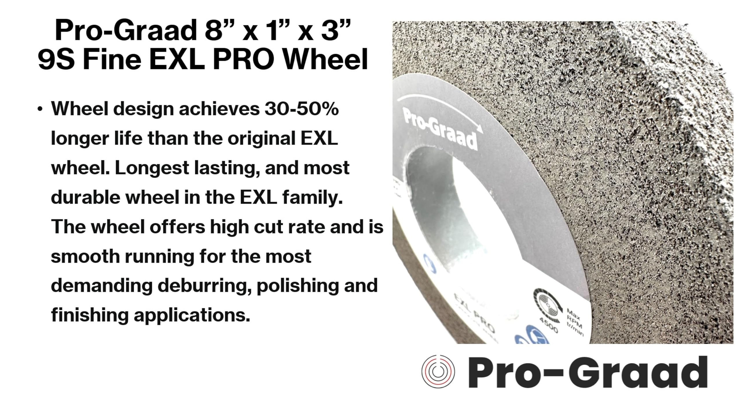 EXL PRO Rueda de pulido de desbarbado convoluta – 8 x 1 x 3 pulgadas, carburo de silicio fino 9S, grado profesional, rueda de desbarbado, acabado y pulido de metal, (paquete de 1)
