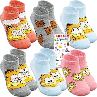 Garfield Socks for Boys Set - Accessories Bundle with 6 Pairs of Socks for Kids Size 7-10, Ages 4-6 Plus Stickers Apparel Set