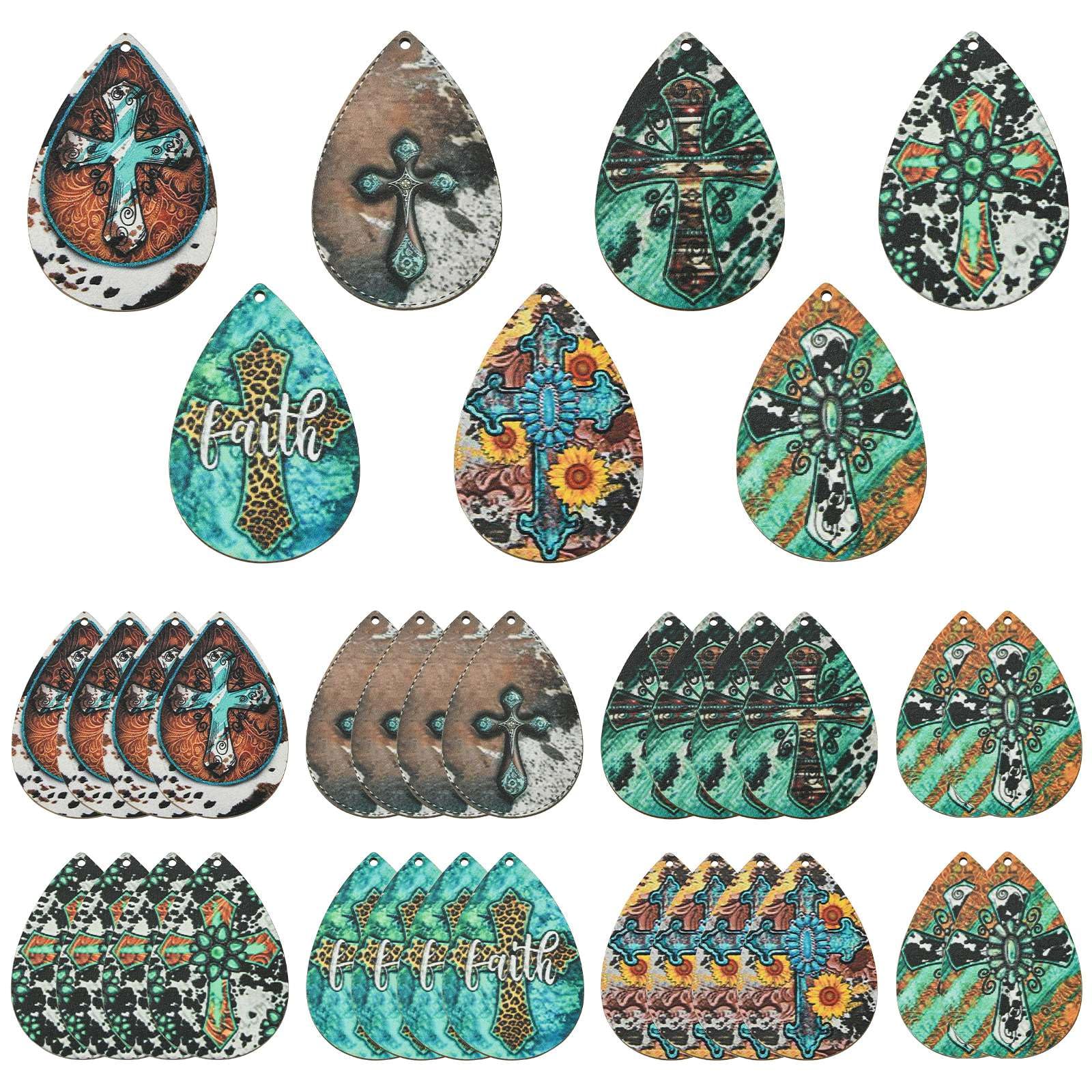 190 cuentas de madera natural sin terminar de 20 mm, cuentas redondas de madera con diseño de gato feliz para hacer joyas de bricolaje [35 unidades, lágrima, 7 colores]