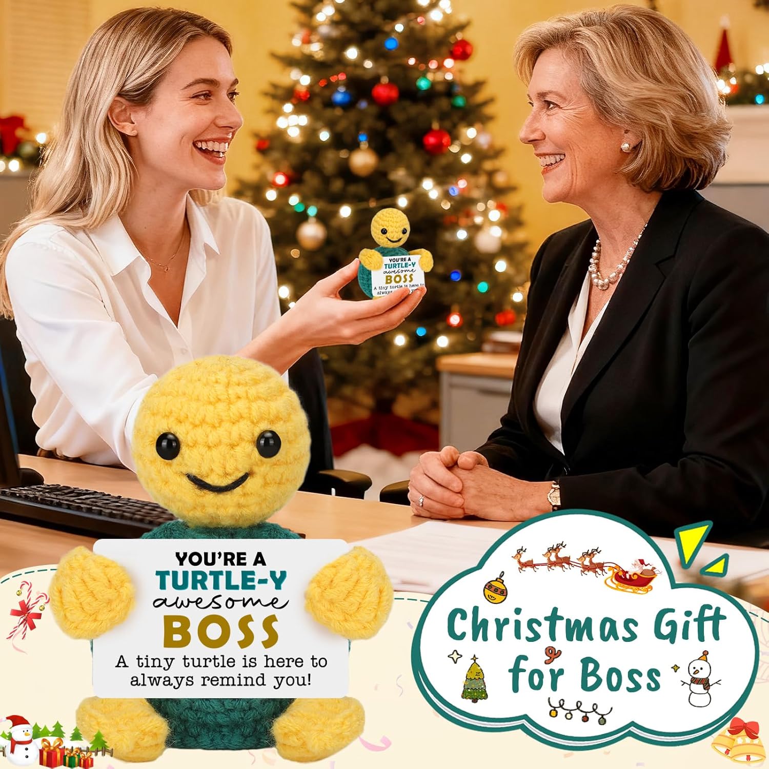 Funny Boss Gifts for Women Men, Bosses Lady Female Male Gifts from Employee Coworkers, Birthday Appreciation Office Gift for Supervisor Manager Decor Desk Accessories, Cute Crochet Turtle - Image 8