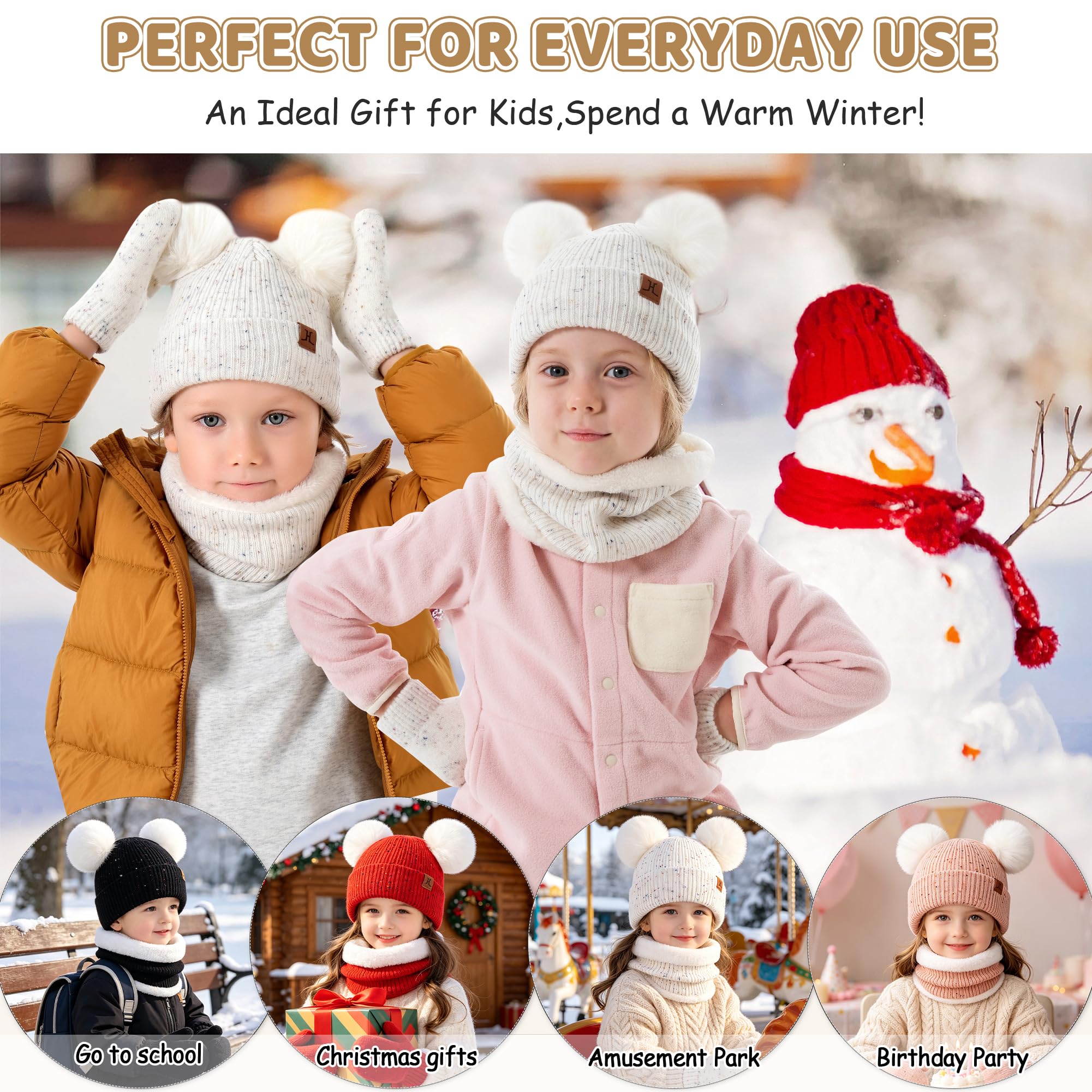 Bequemer Laden Niños Bebés Invierno Gorro Pompon Termicos Guantes Bufanda Conjunto con Forro Polar Regalo para 0-8 Años Niñas Niños
