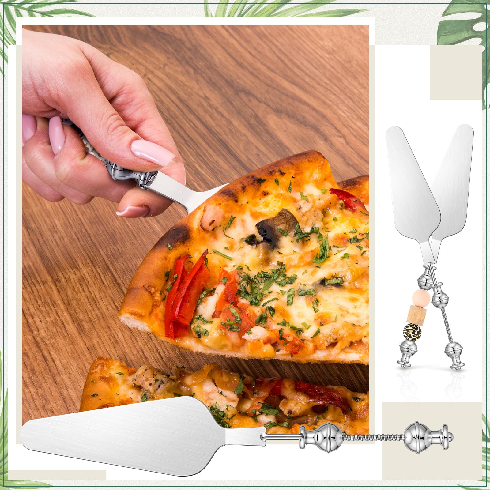 Honeydak 6 espátulas decorativas para servir tartas de pizza, de acero inoxidable, para cortar pizzas, postres, pasteles, bodas, Navidad, fiestas, 6 unidades