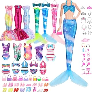 Mermaid Doll Clothes and Accessories for Beach - Dresses Swimsuits Kit for 11.5in Dolls, Fashion Dress Up Toys for 4-6 Year Old Girls Birthday Gifts - Buy now