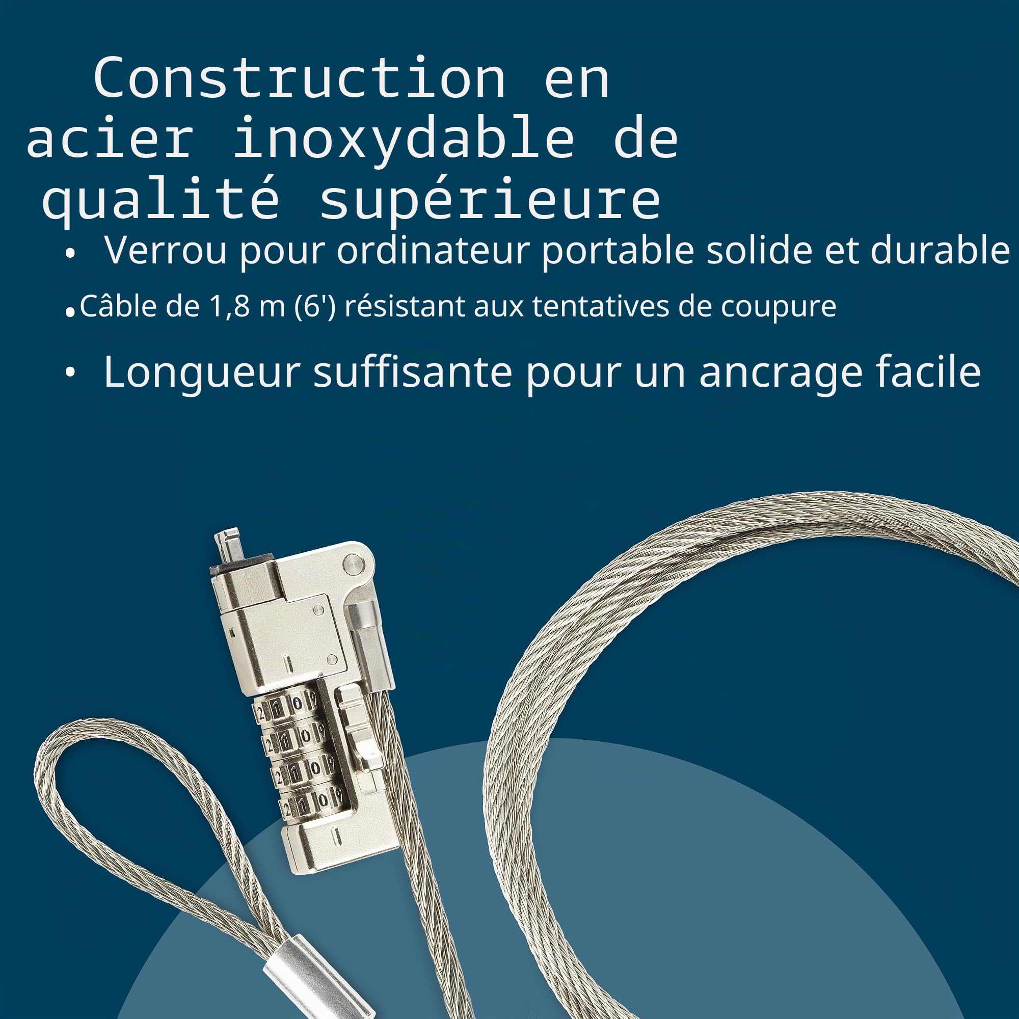 Kensington NanoSaver 2.0 EQ Combination Laptop Lock (réinitialisable), câble de Verrouillage de sécurité Informatique, Compatible avec HP, Lenovo et d’Autres appareils à Fente Nano Lock (K65090WW)