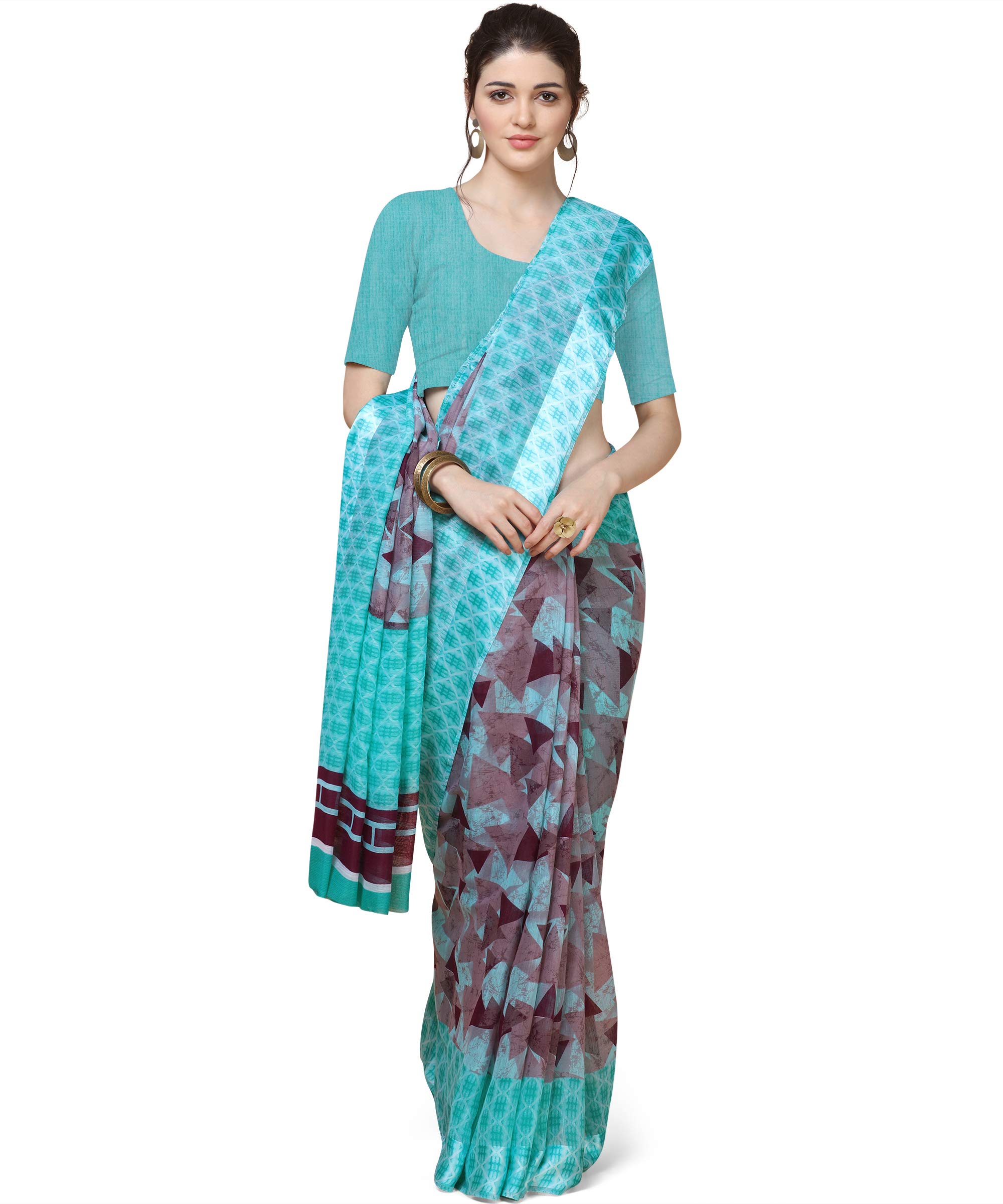 GoSriKi Women's Linen Cotton Printed Saree With Blouse Piece (SUFIYANA BLUE_GO Free Size)