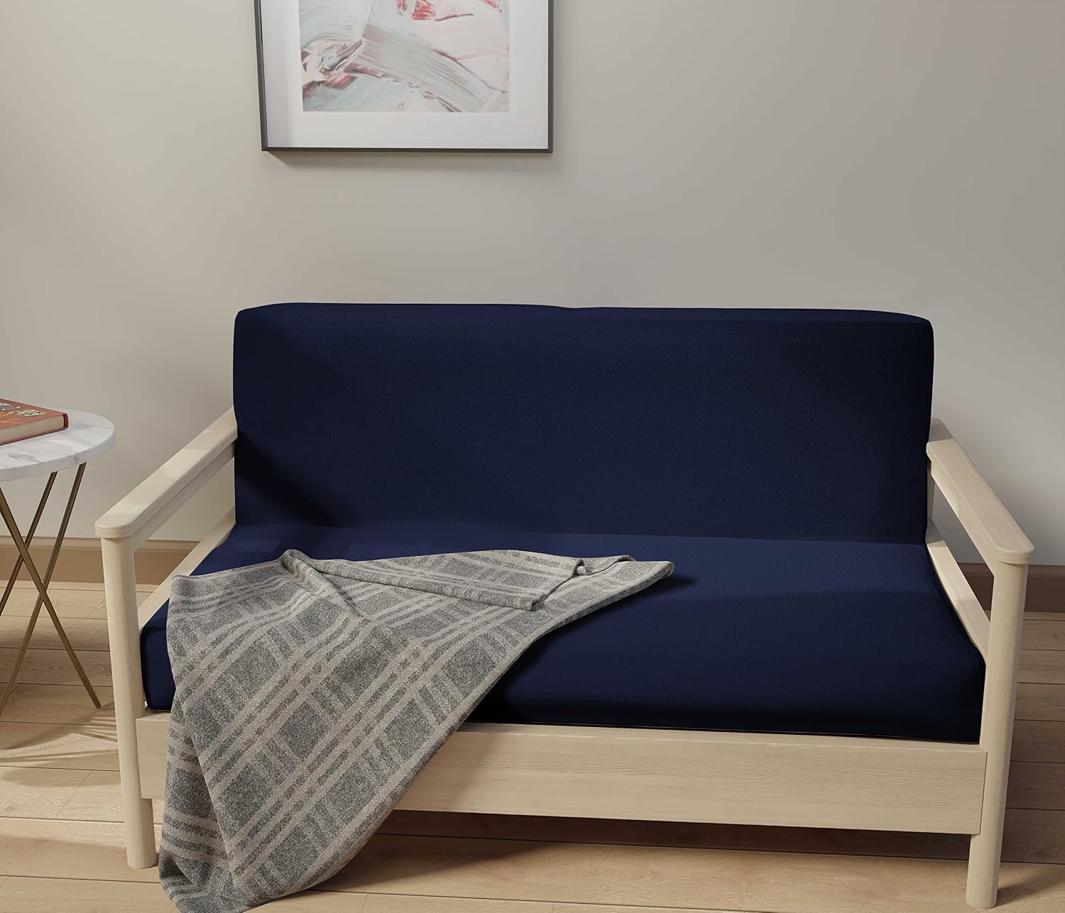LANE LINEN Futon Covers Full Size, 100% Cotton Slipcovers, Full Size Mattress Cover for Futon Sofa Bed, Foldable Armless Sofa Cover, Zippered Couch Cover - Navy Blue
