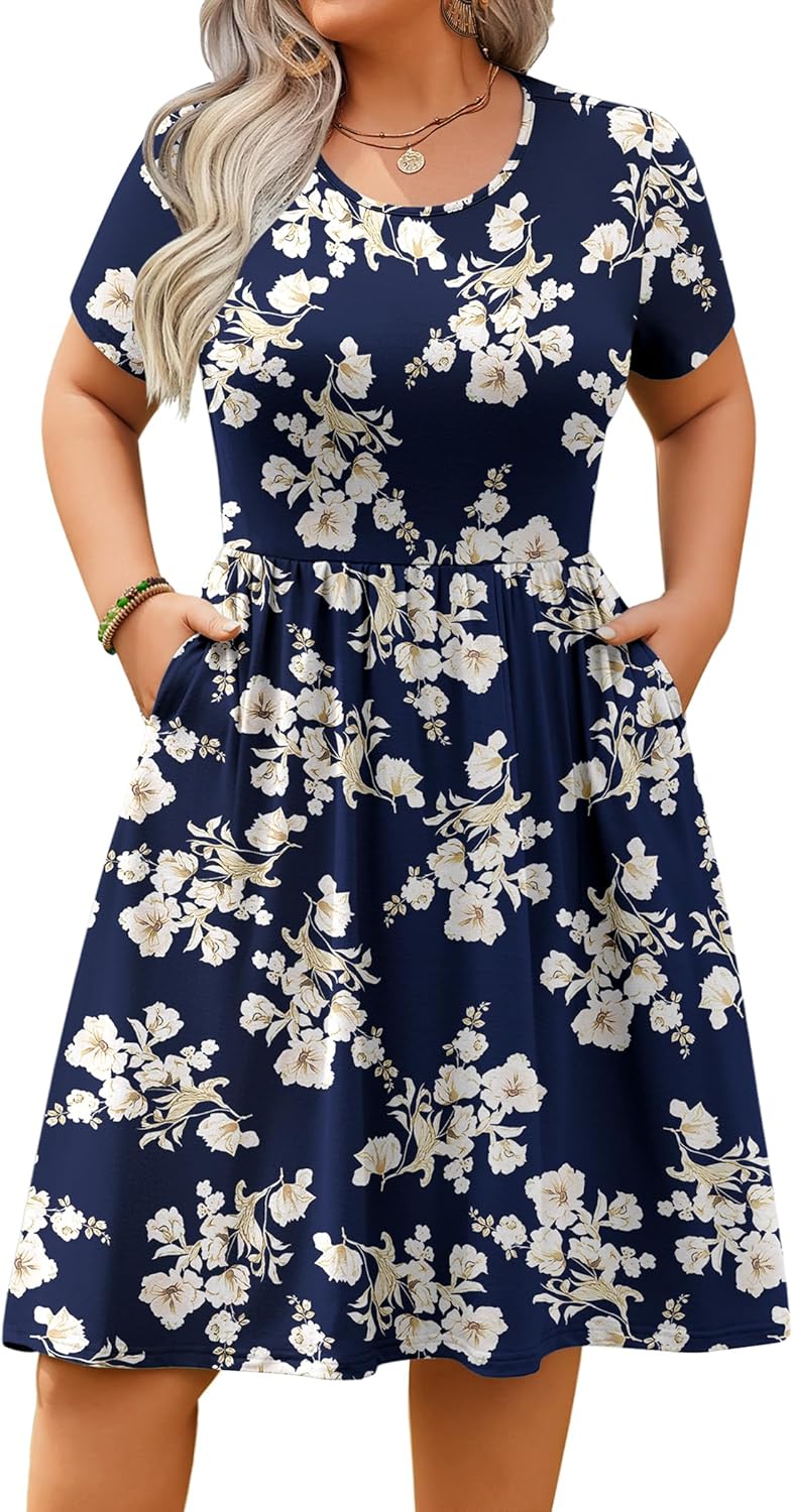 INVOLAND Womens Plus Size Summer Dress Short Sleeve Kuwait