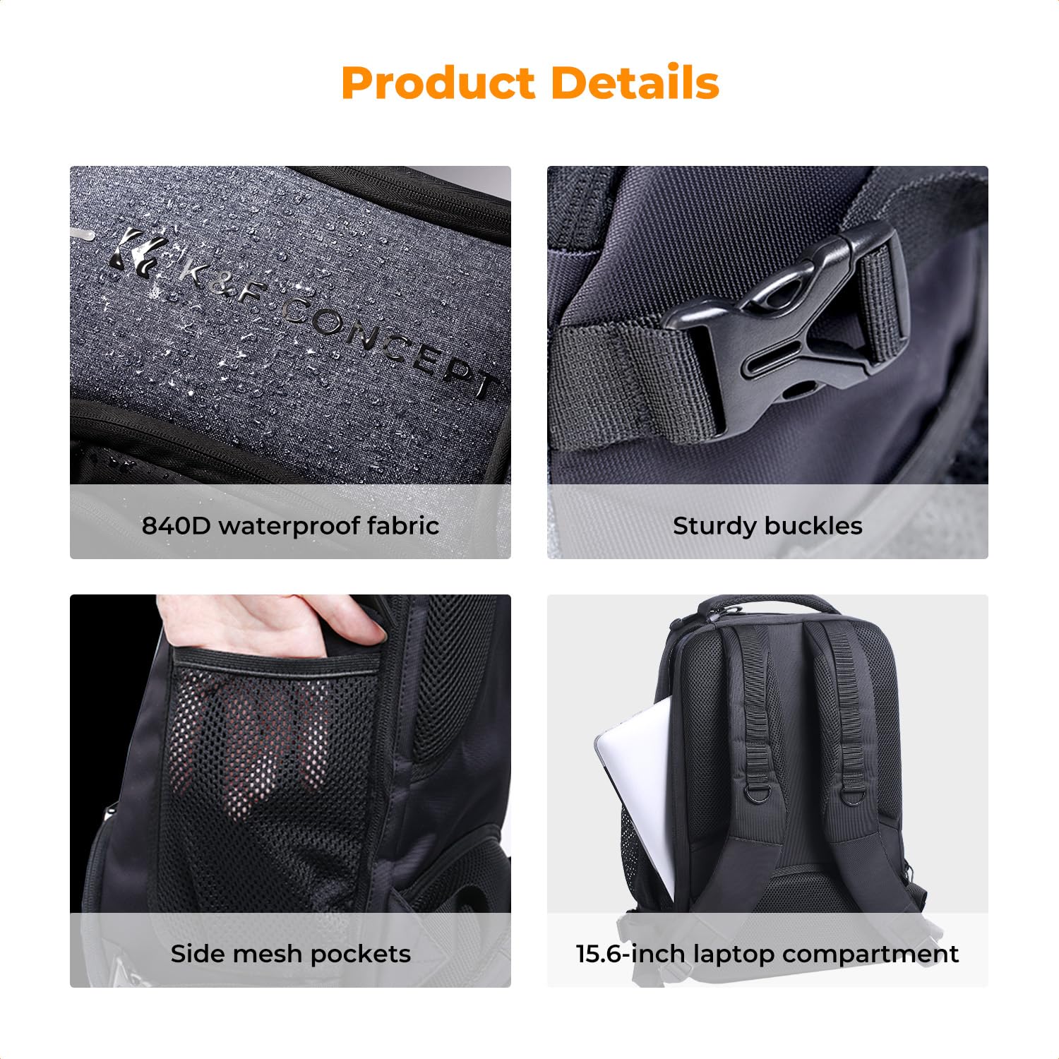 K&F CONCEPT Sac à dos pour appareil photo Canon Nikon Sony DSLR drone, objectif, ordinateur portable, trépied et accessoires avec housse de pluie