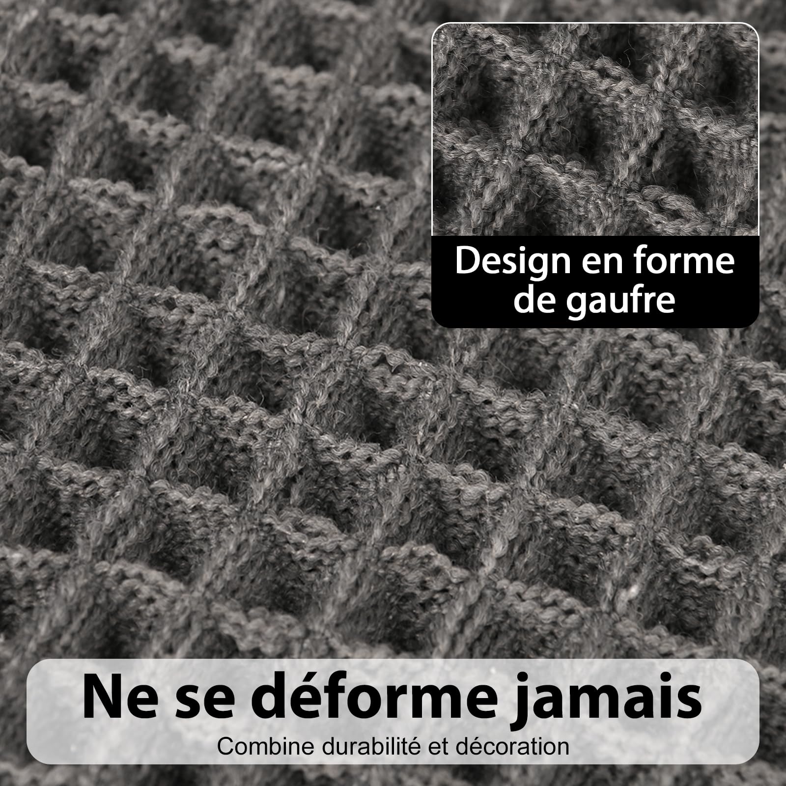 Tapis de Bain Antidérapant Ultra Doux Gaufres avec Glands, Absorbant Lavable en Machine 61 x 122 cm Gris Foncé