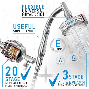 AquaHomeGroup Handheld Shower Head with Filter 20+3 Stage Filtration Shower Filter for Hard Water - Vitamin C,A and E Infused Shower Water Filter with SPA Effect - High Pressure Shower Head with Hose