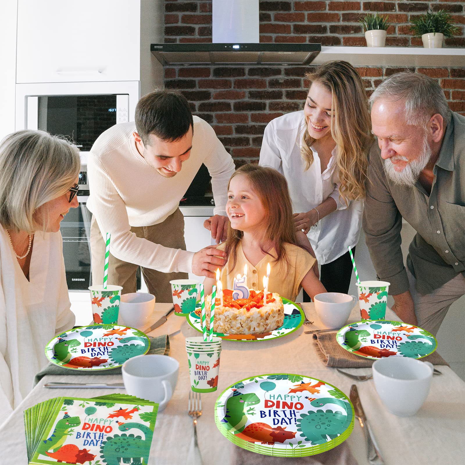 Kit Décoration Anniversaire Dinosaure - 60 Pièces Pour 10 Invités, Assiettes, Gobelets, Serviettes