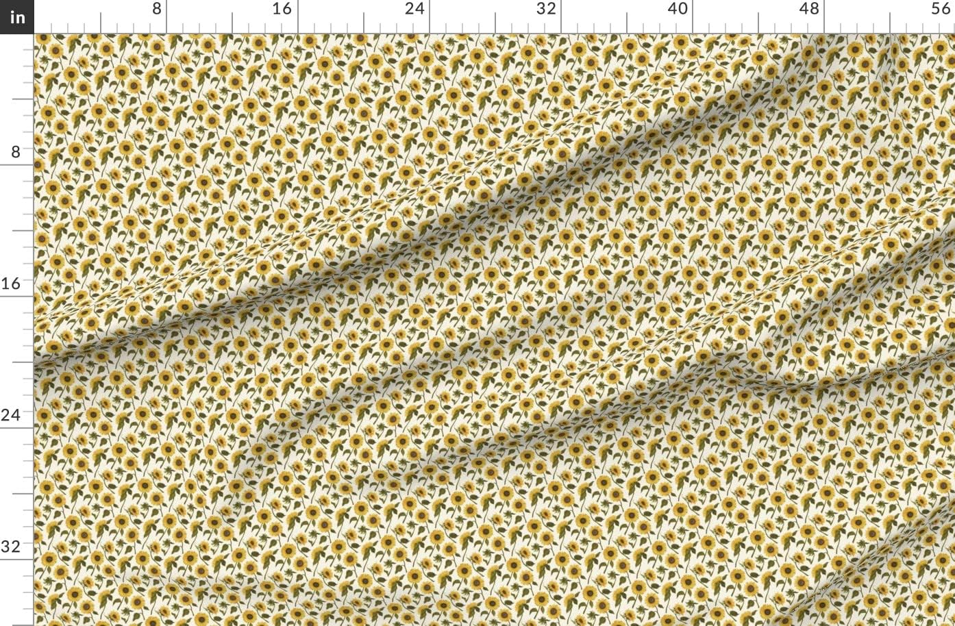 Spoonflower Fabric - Sunflower Yellow Small Floral Sunflowers Garden Field Flowers Printed on Organic Cotton Sateen Fabric by The Yard - Sewing Quilting Apparel Home Decor