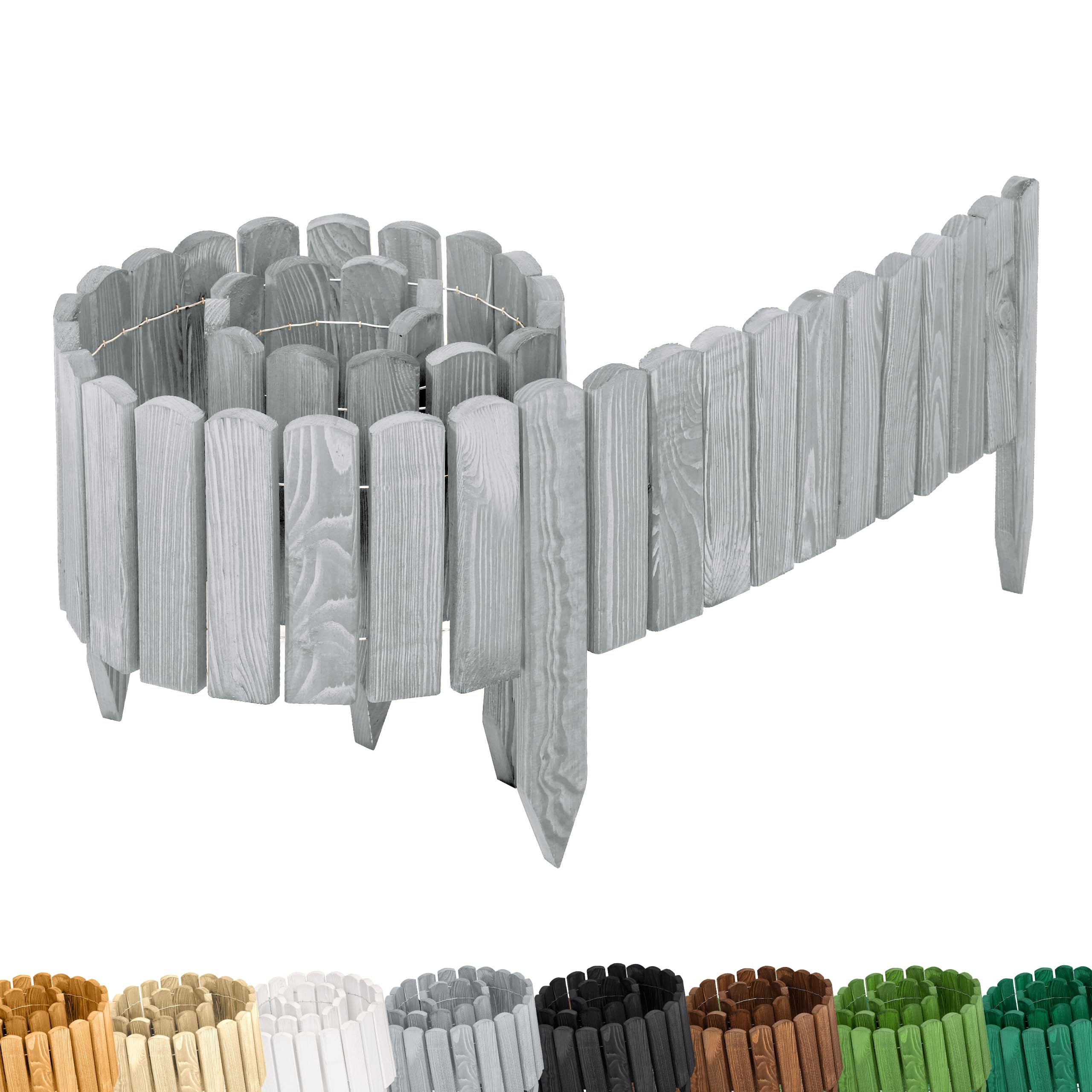 Garronda bordatura giardino bordura per aiuola staccionata in legno per giardino cordolo per aiuole Rollborder Recinzione Bassa Aiuola Lunghezza: 200 cm GD-0108 (Grigio, Altezza: 20 cm)
