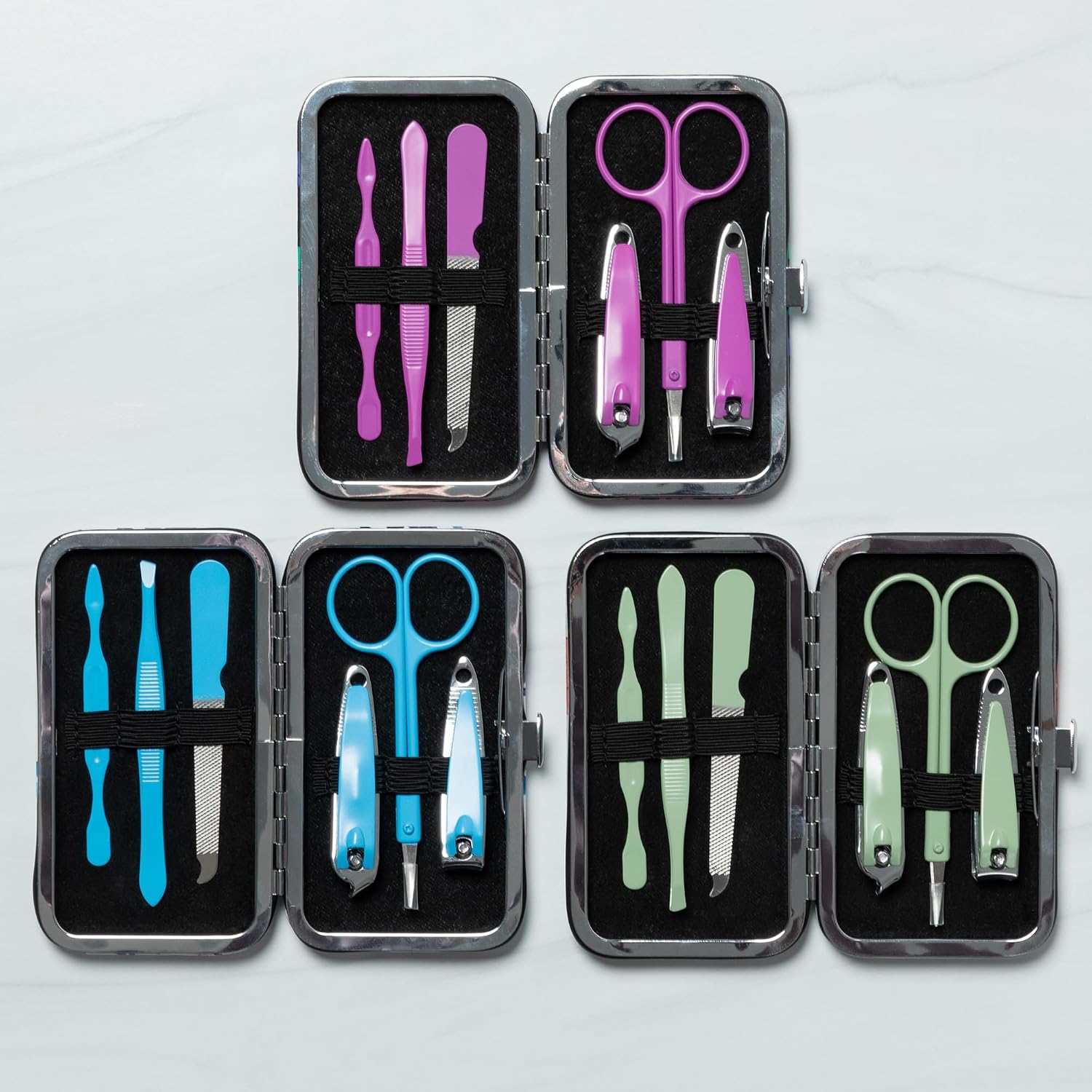 Posh Patterns Manicure Set 6-Piece Travel Nail Care Kit with Stylish Case Beauty Portable Set Gift for Women (Black Cat)