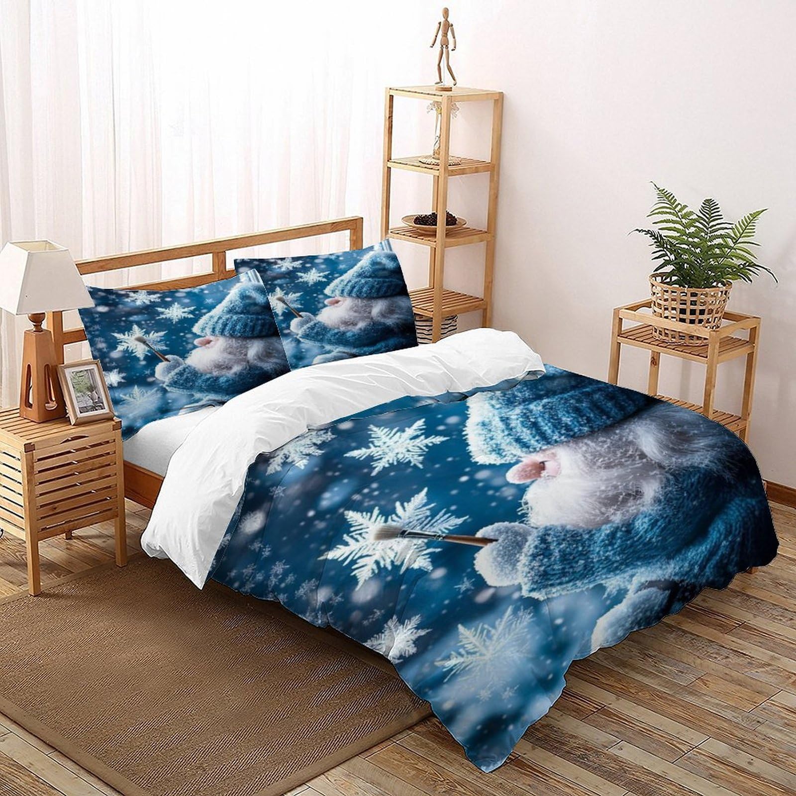 Parure de lit microfibre double de qualité supérieure motif GNOME flocon et animaux 200x200