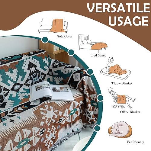 Miniatura 5 de HANDONTIME Funda de sofá de jacquard geométrico para mascotas, funda protectora para sofá de 3 plazas, color marrón, funda azteca para sofá, funda