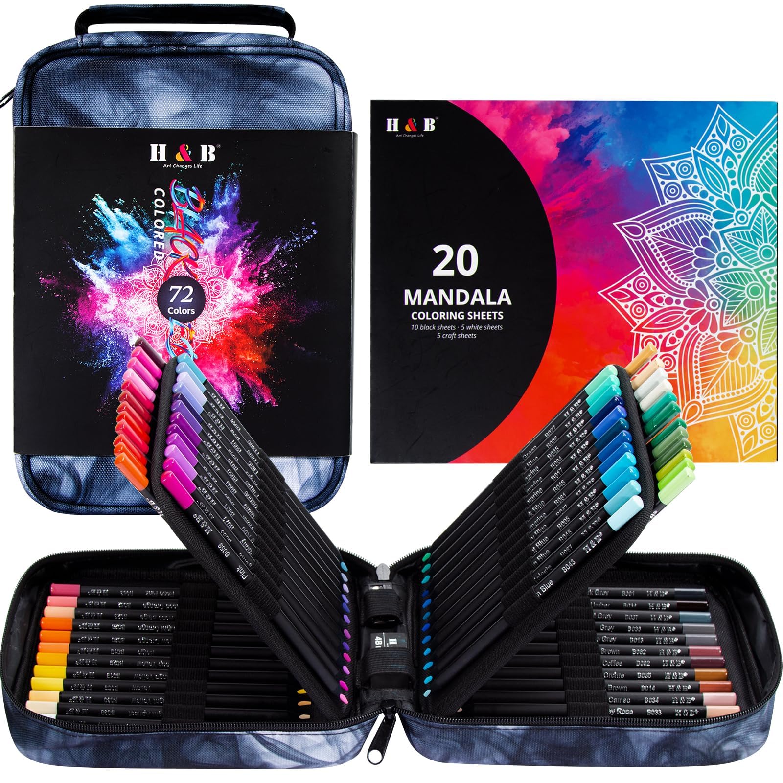 72-Color Colored Pencils Set with Mandala Coloring Sheets Eraser