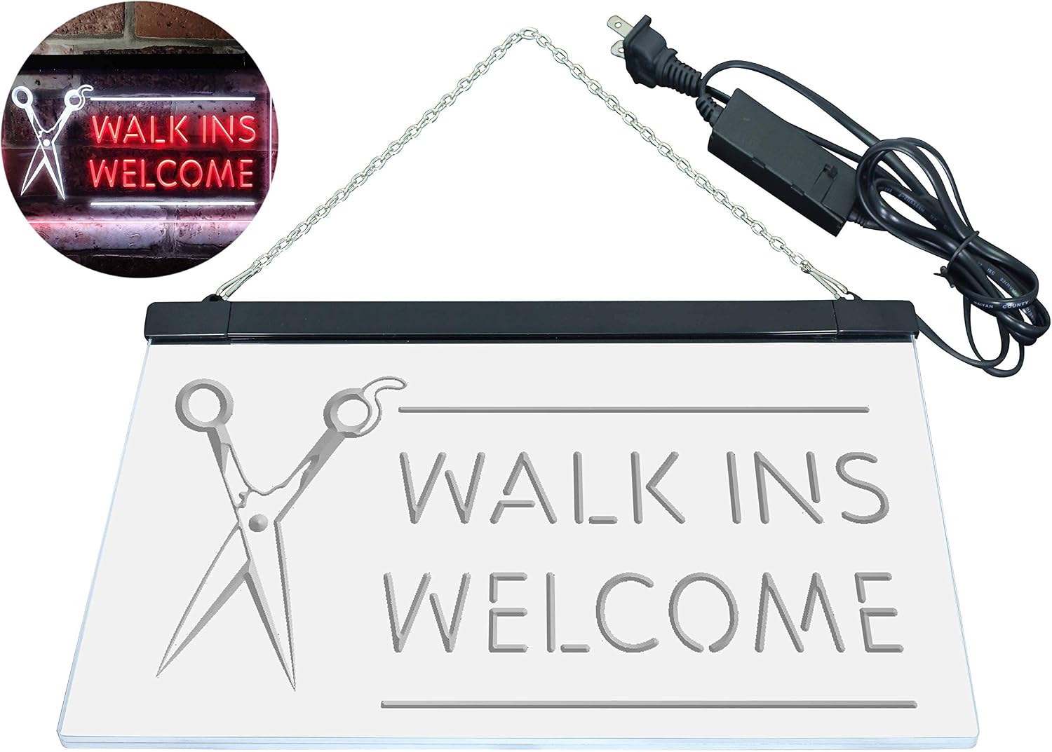 ADVPRO Barber Scissor Hair Cut Walk Ins Welcome Dual Color LED Neon Sign White & Red 24" x 16" st6s64-i0128-wr