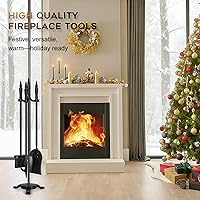Vista 8 de FEED GARDEN 4-Piece Fireplace Tool Set - 31” Wrought Iron Fire Tools with Poker, Shovel, Brush & Stand - Indoor/Outdoor