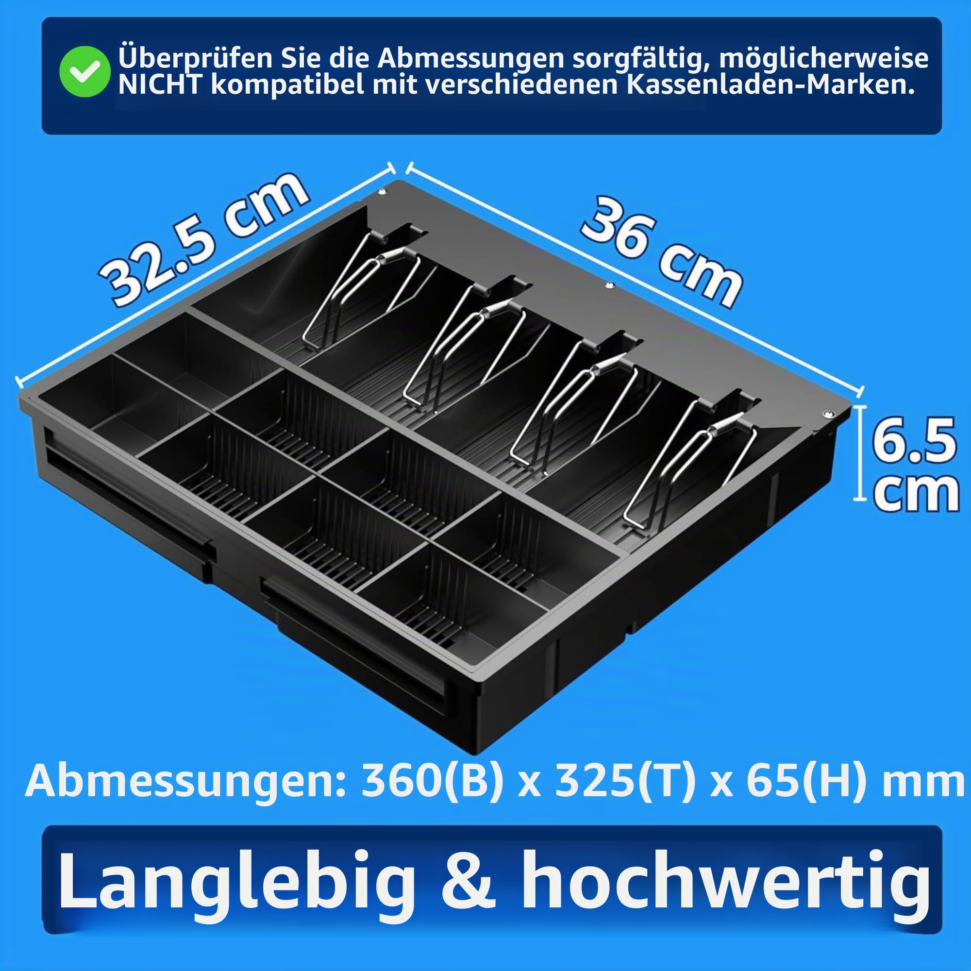 Einsatz Kassenschublade 4 Geldscheinfächern 8 Münzfächern Euro 36x32x6 cm