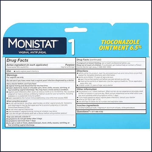 Miniatura 2 de Monistat - Tratamiento de 1 día para candidiasis, 441001A2, Ungüento de Tioconazol de 1 día, Blanco, 1