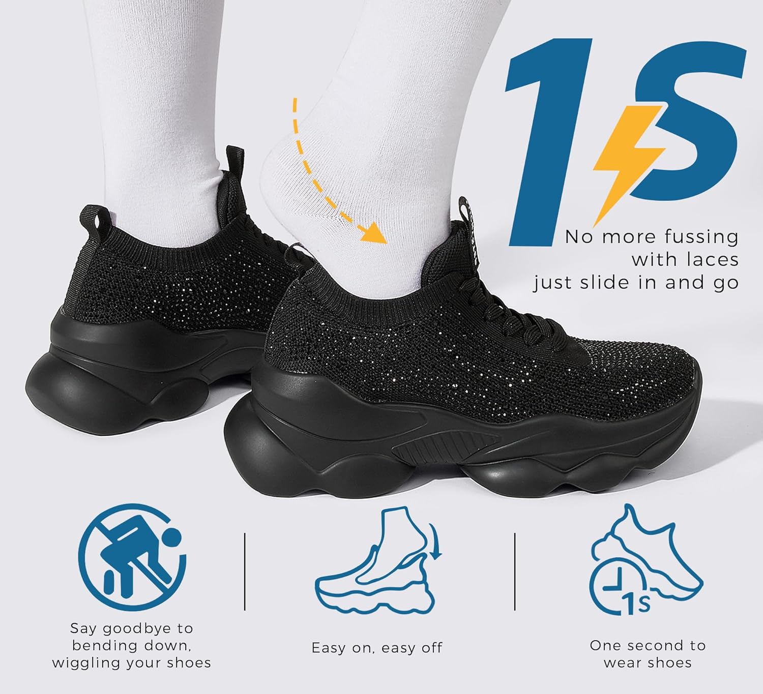 LUCKY STEP Women's Chunky Rhinestone Sneaker Sparkly Bling Bedazzled Mesh Slip on Elastic Sock Glitter Shiny Rave Walking Shoes - Image 7