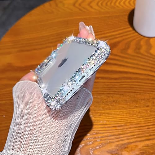 Miniatura 6 de Caseative Carcasa suave con diamantes brillantes con purpurina compatible con iPhone para mujeres y niñas (blanco, iPhone 15 Plus)
