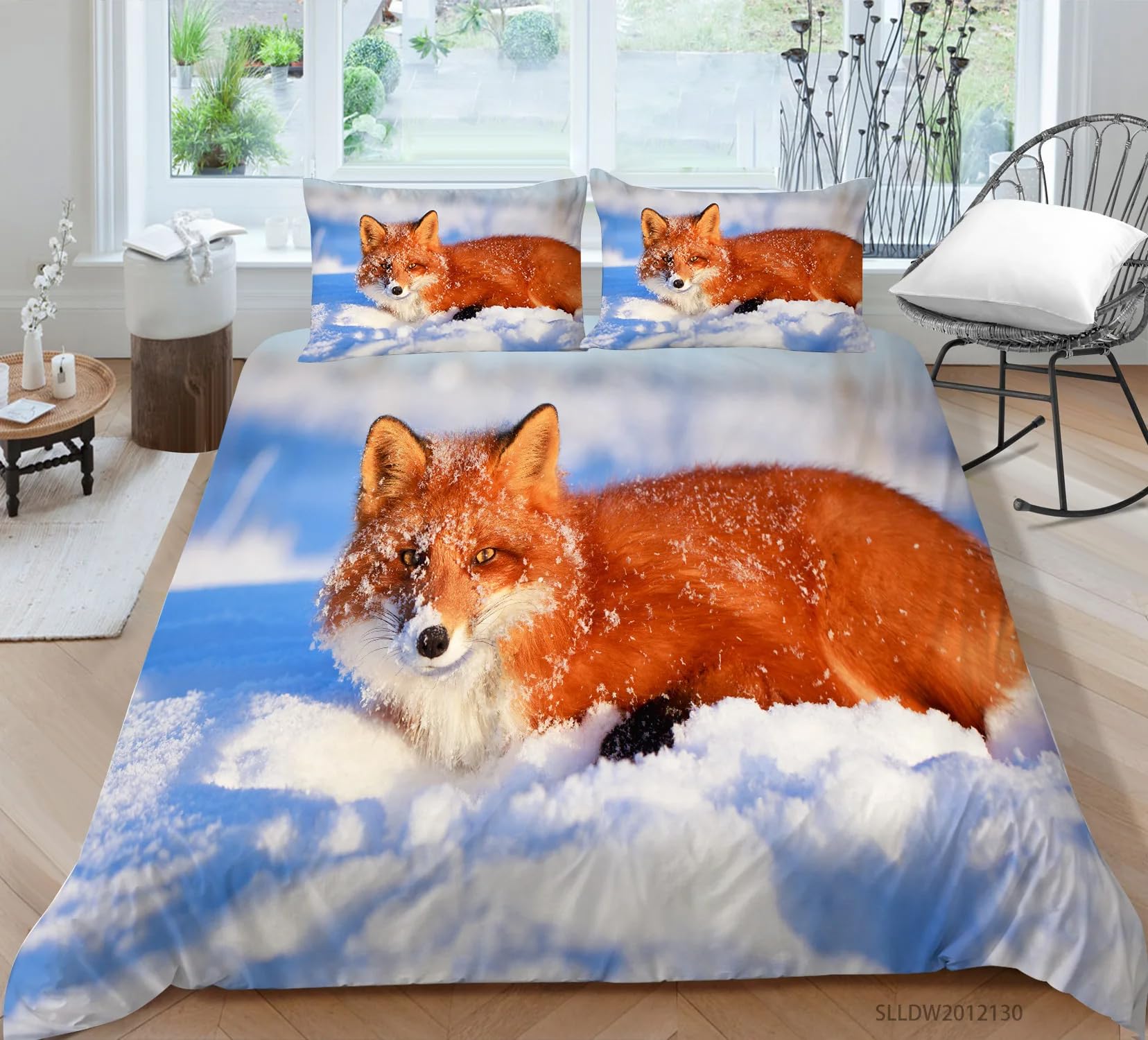 QBIDCSX Bedding Double Duvet Set Brown fox Bedding Double Bed Set - Microfibre Quilt Cover 230x220 cm - Comforter Cover with 2 Pillowcases(Double)