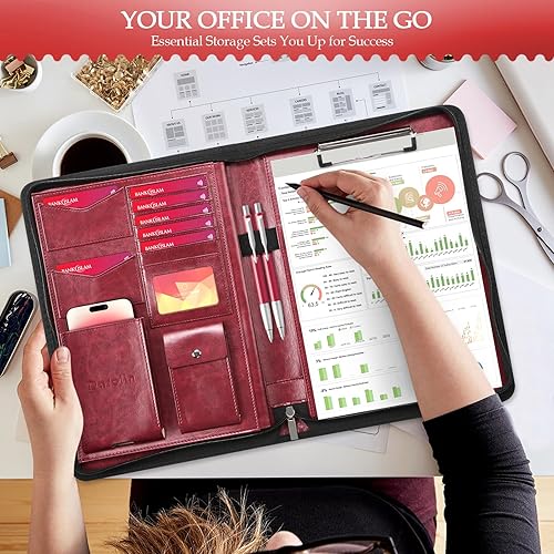 Vista 12 de Darolin [Cierre seguro] Portafolio Padfolio Organizador Carpeta con Portapapeles, Entrevista de Negocios de Cuero para Documentos de Reanudar