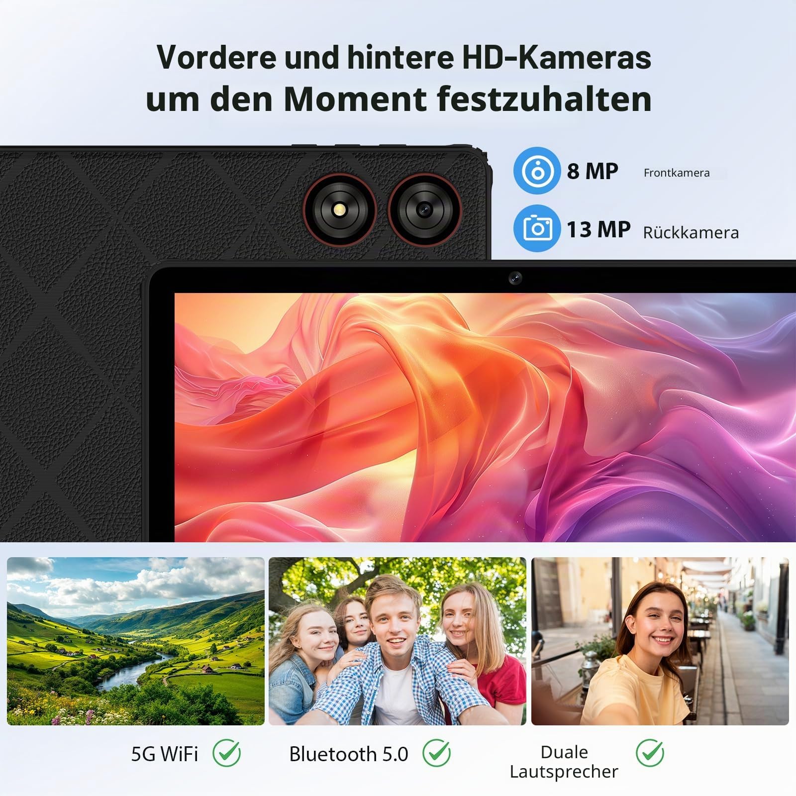 11 Zoll Android 15 Tablet, 5G WiFi, Tablet Octa-Core, 36 GB RAM + 256 GB ROM (1 TB TF), Widevine L1/8+13MP/8000mAh/GMS/GPS, mit Tastatur und Maus, (Schwarz)