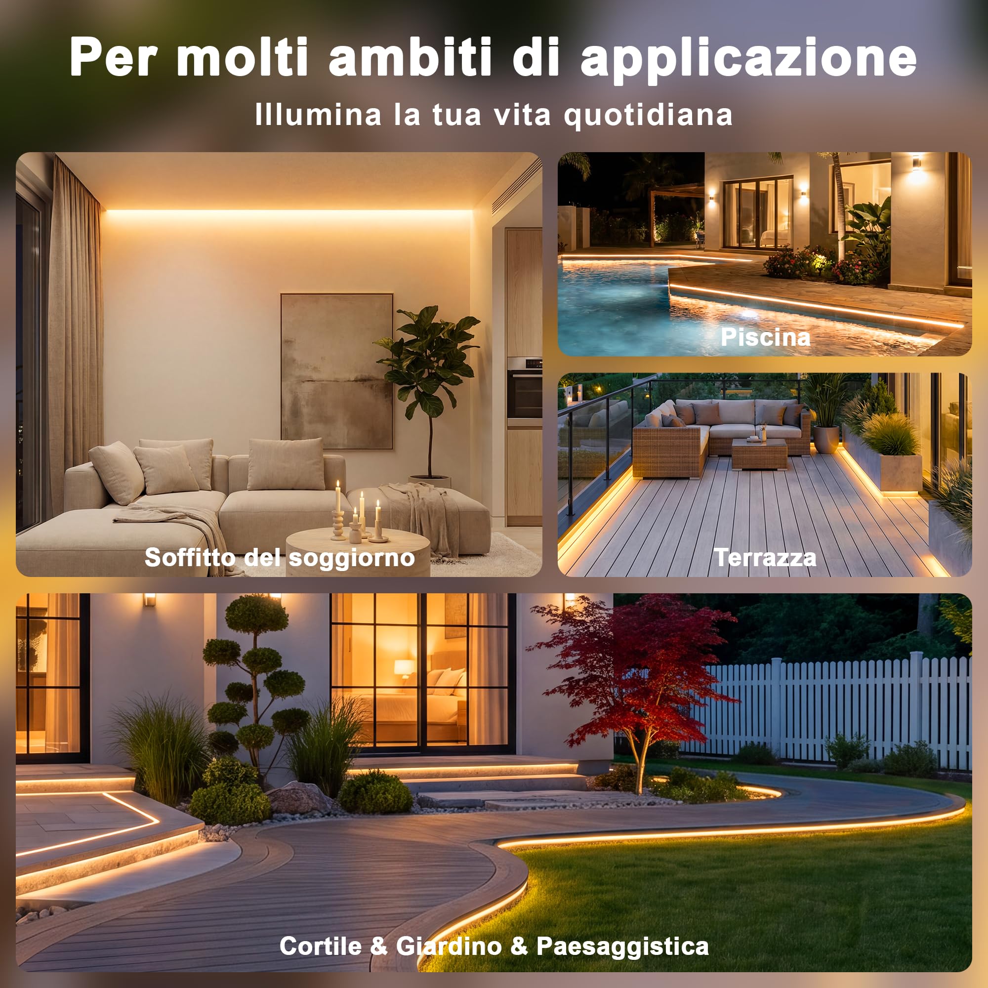 Striscia LED COB Impermeabile IP67 per Esterno con Telecomando, AC 220V-230V Dimmabile a Collegamento Diretto, Superluminosa Autoadesiva per Esterni, Giardino, Terrazzo (warm 2700K, 40M)