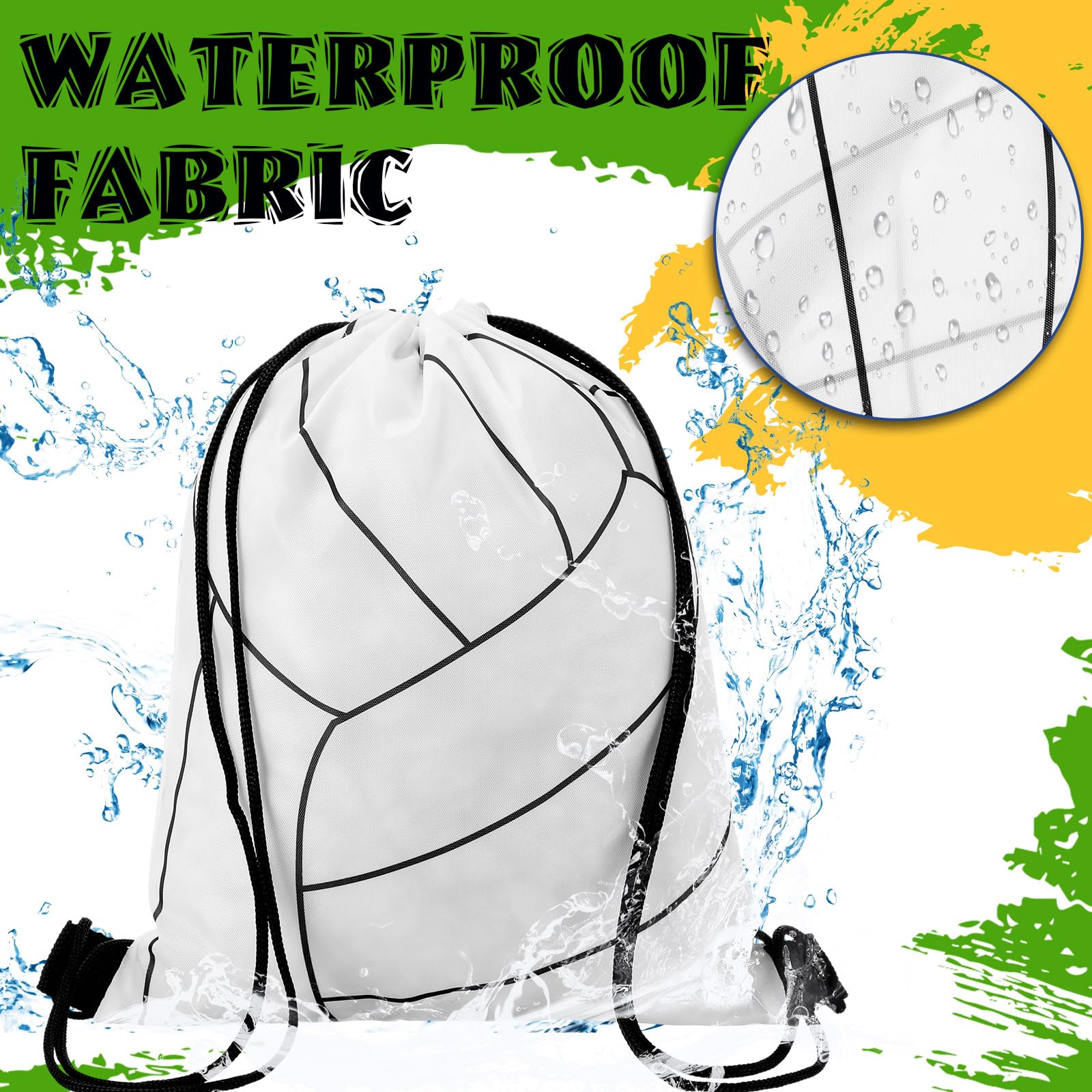 Dansydaisy 12 Pcs 12 In Volleyball Drawstring Backpack Bag Goodie Snack Gift Bags Sports Party Favors String Backpack Bulk(White)