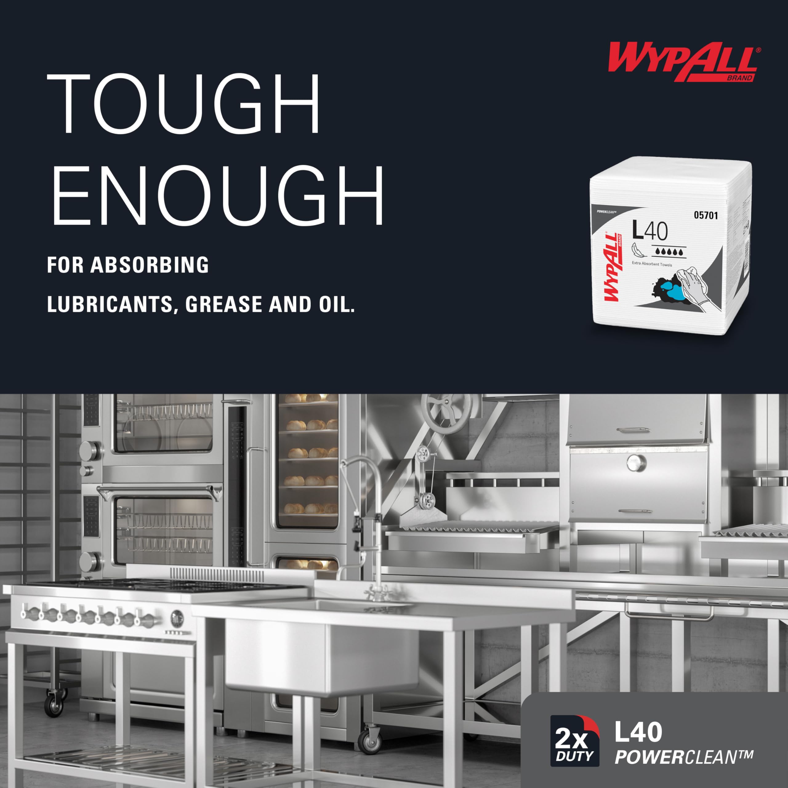 WypAll® L40 Extrasaugfähige Tücher 7471, besonders weiche, schnell absorbierende Einmaltücher, 18 Packungen x 56 viertelgefaltete Tücher (insges. 1.008)