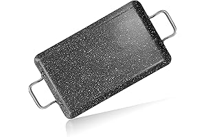 Alpine Cuisine Comal de Teflon: 11x19in Aluminum Marble Double Griddle Pan for Stovetop Cooking