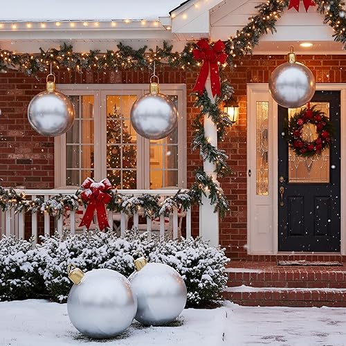 Miniatura 4 de Jetec Adorno de bola inflable de Navidad de 18 pulgadas con cubierta de tela con purpurina, grandes adornos de Navidad de PVC para patio, decoración